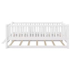 Lit plate-forme en bois Whisen, taille double, avec garde-corps et 2 tiroirs