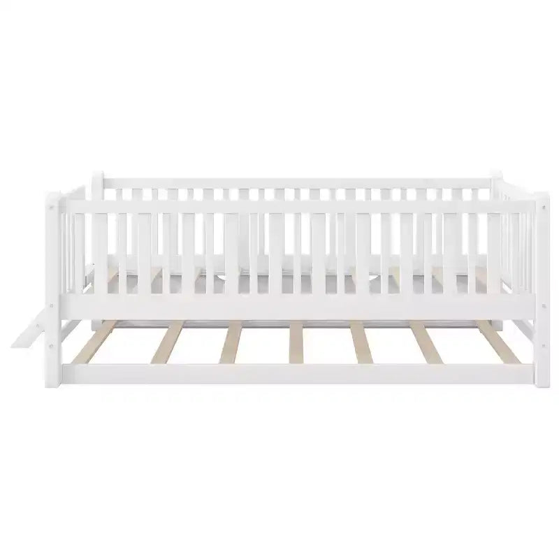 Lit plate-forme en bois Whisen, taille double, avec garde-corps et 2 tiroirs
