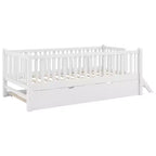 Lit plate-forme en bois Whisen, taille double, avec garde-corps et 2 tiroirs