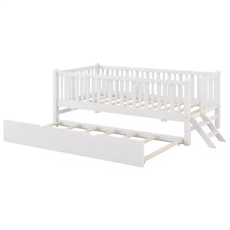 Lit plate-forme en bois Whisen, taille double, avec garde-corps et 2 tiroirs