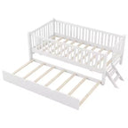 Lit plate-forme en bois Whisen, taille double, avec garde-corps et 2 tiroirs
