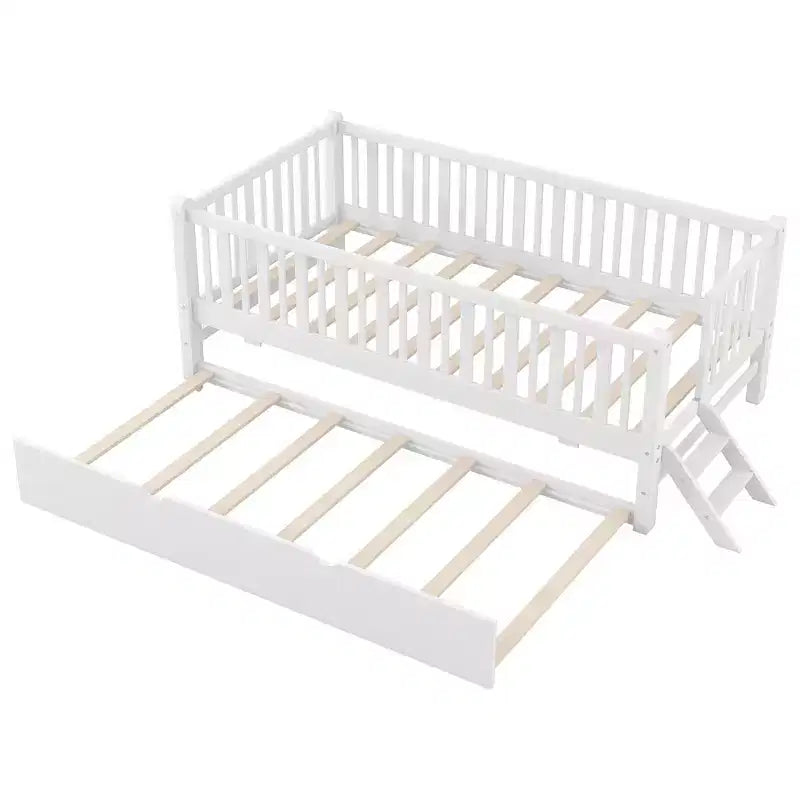 Lit plate-forme en bois Whisen, taille double, avec garde-corps et 2 tiroirs