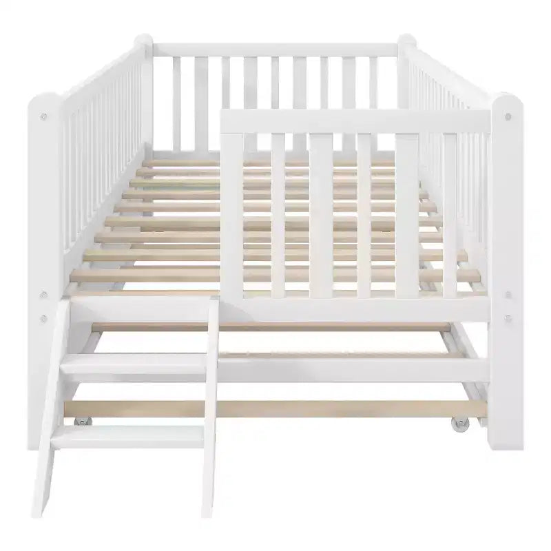 Lit plate-forme en bois Whisen, taille double, avec garde-corps et 2 tiroirs