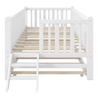 Lit plate-forme en bois Whisen, taille double, avec garde-corps et 2 tiroirs