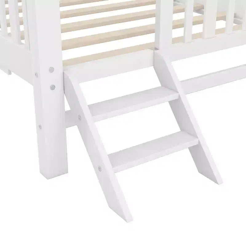 Lit plate-forme en bois Whisen, taille double, avec garde-corps et 2 tiroirs