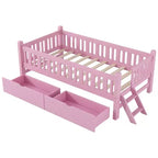 Lit plate-forme en bois Whisen, taille double, avec garde-corps et 2 tiroirs