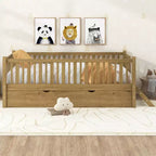 Lit plate-forme en bois Whisen, taille double, avec garde-corps et 2 tiroirs