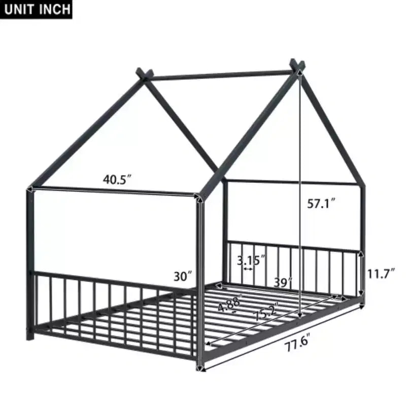 Cadre de lit double en métal avec un design de maison exceptionnel