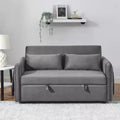 MAYEERTY 55 Modern Convertible Sofa Bed Velvet Loveseat 2 Detachable Arm Pockets Pull Out Bed 2 Pillows Adjustable Backrest Grid Armrests