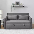 MAYEERTY 55 Modern Convertible Sofa Bed Velvet Loveseat 2 Detachable Arm Pockets Pull Out Bed 2 Pillows Adjustable Backrest Grid Armrests