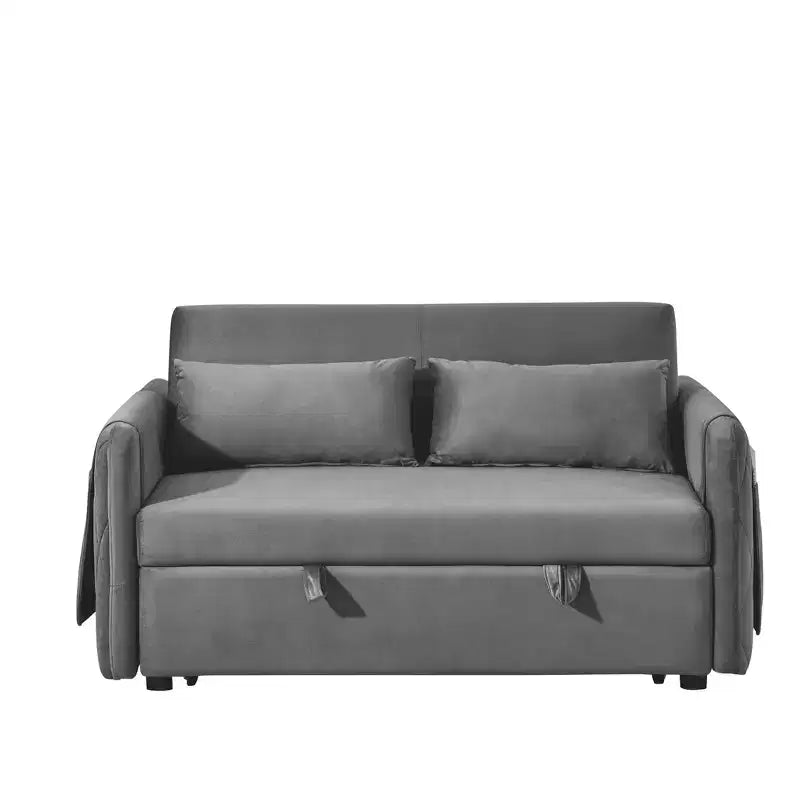 MAYEERTY 55 Canapé-Lit Convertible Moderne en Velours, Causeuse avec 2 Poches Accoudoirs Détachables, Lit Extensible, 2 Coussins, Dossier Réglable, Accoudoirs Grille