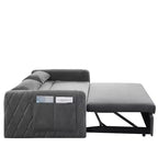 MAYEERTY 55 Canapé-Lit Convertible Moderne en Velours, Causeuse avec 2 Poches Accoudoirs Détachables, Lit Extensible, 2 Coussins, Dossier Réglable, Accoudoirs Grille