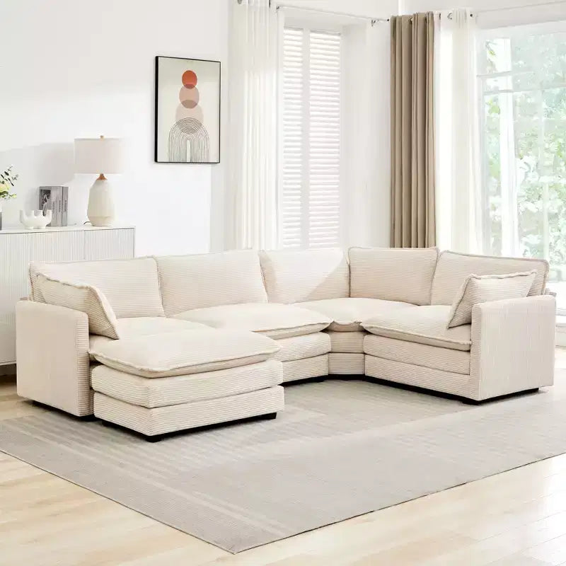 HYLEORY - Canapé d'angle modulaire moderne en velours côtelé de 287 x 201 cm avec pouf et canapé en forme de U à 5 places