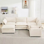 HYLEORY - Canapé d'angle modulaire moderne en velours côtelé de 287 x 201 cm avec pouf et canapé en forme de U à 5 places
