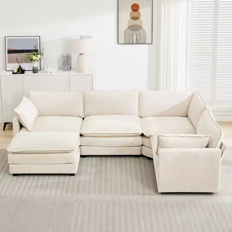 HYLEORY - Canapé d'angle modulaire moderne en velours côtelé de 287 x 201 cm avec pouf et canapé en forme de U à 5 places