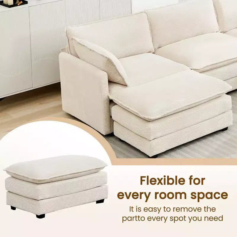 HYLEORY - Canapé d'angle modulaire moderne en velours côtelé de 287 x 201 cm avec pouf et canapé en forme de U à 5 places
