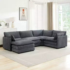 HYLEORY - Canapé d'angle modulaire moderne en velours côtelé de 287 x 201 cm avec pouf et canapé en forme de U à 5 places