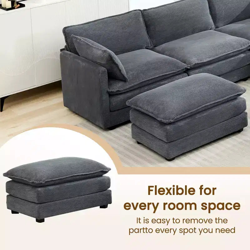 HYLEORY - Canapé d'angle modulaire moderne en velours côtelé de 287 x 201 cm avec pouf et canapé en forme de U à 5 places