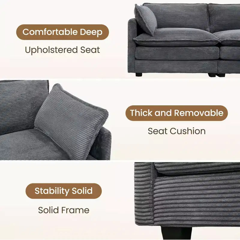 HYLEORY - Canapé d'angle modulaire moderne en velours côtelé de 287 x 201 cm avec pouf et canapé en forme de U à 5 places