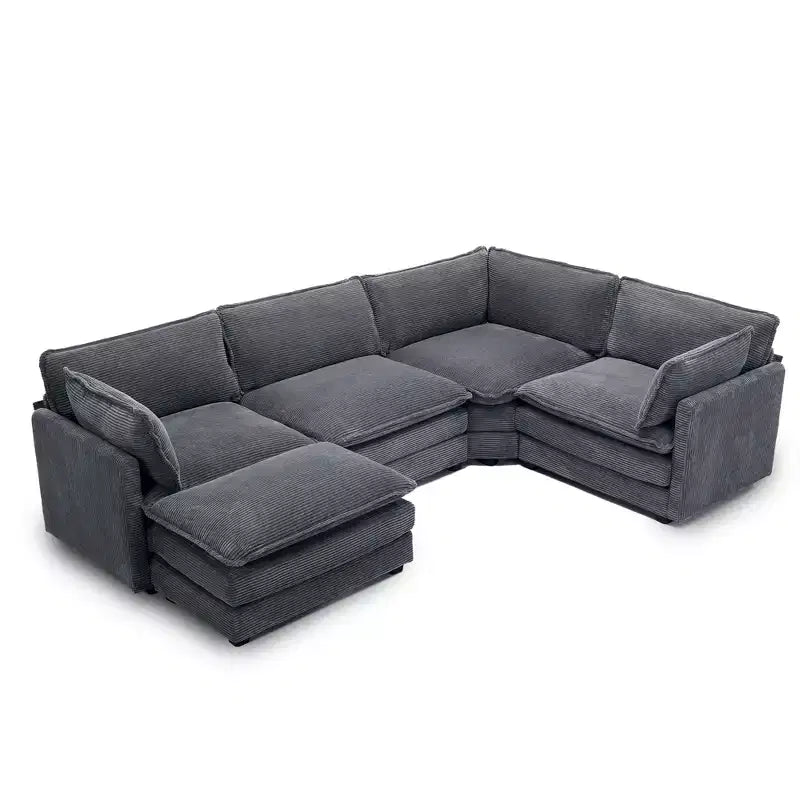 HYLEORY - Canapé d'angle modulaire moderne en velours côtelé de 287 x 201 cm avec pouf et canapé en forme de U à 5 places