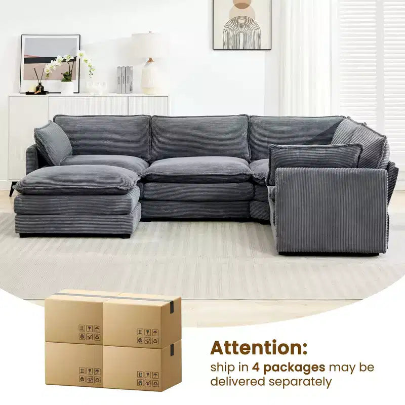 HYLEORY - Canapé d'angle modulaire moderne en velours côtelé de 287 x 201 cm avec pouf et canapé en forme de U à 5 places