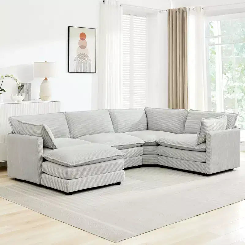 HYLEORY - Canapé d'angle modulaire moderne en velours côtelé de 287 x 201 cm avec pouf et canapé en forme de U à 5 places