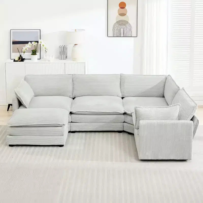 HYLEORY - Canapé d'angle modulaire moderne en velours côtelé de 287 x 201 cm avec pouf et canapé en forme de U à 5 places
