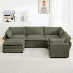 HYLEORY - Canapé d'angle modulaire moderne en velours côtelé de 287 x 201 cm avec pouf et canapé en forme de U à 5 places