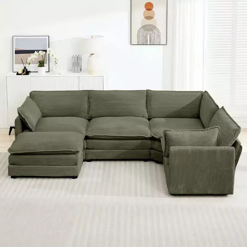 HYLEORY - Canapé d'angle modulaire moderne en velours côtelé de 287 x 201 cm avec pouf et canapé en forme de U à 5 places