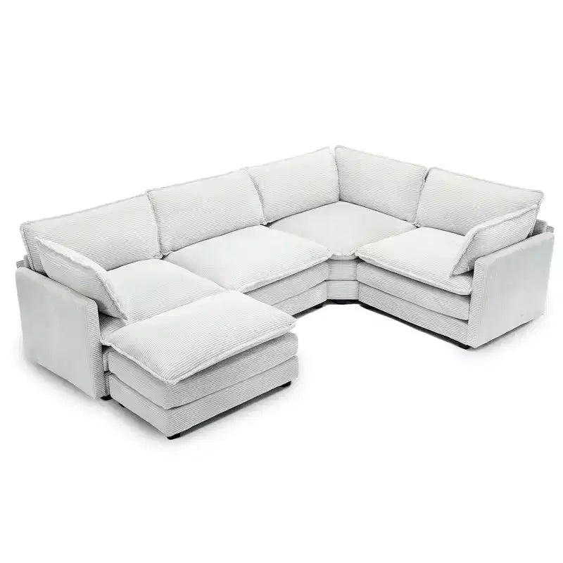 HYLEORY - Canapé d'angle modulaire moderne en velours côtelé de 287 x 201 cm avec pouf et canapé en forme de U à 5 places