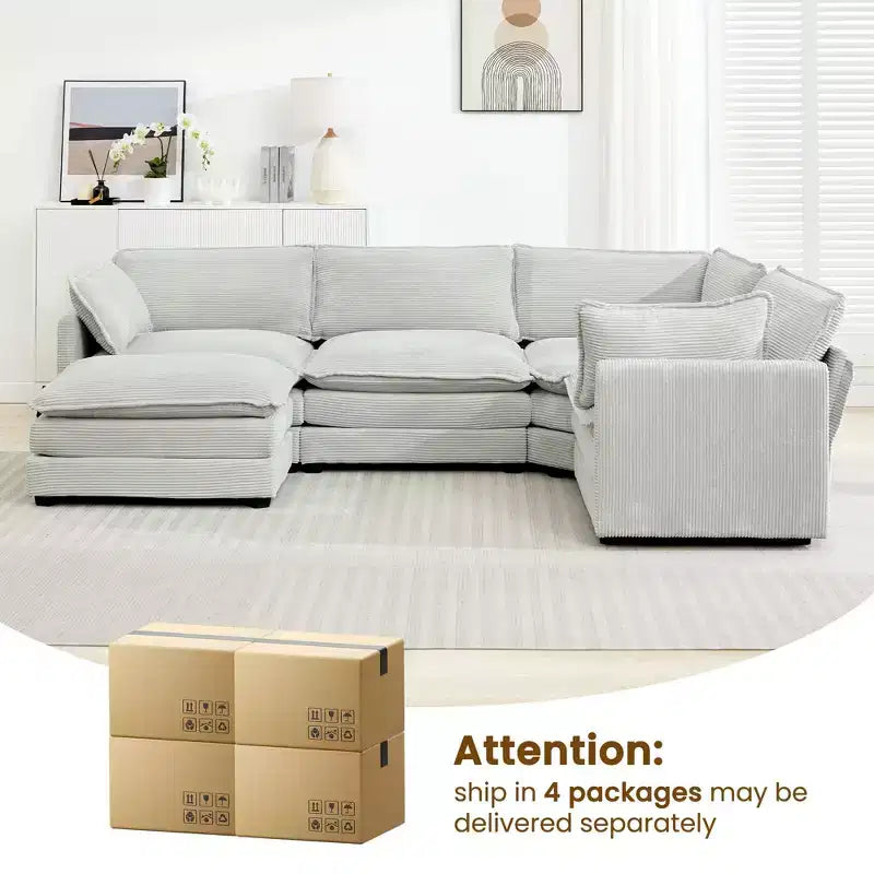 HYLEORY - Canapé d'angle modulaire moderne en velours côtelé de 287 x 201 cm avec pouf et canapé en forme de U à 5 places