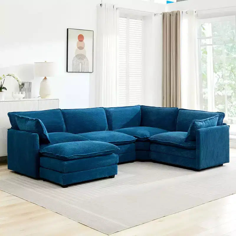 HYLEORY - Canapé d'angle modulaire moderne en velours côtelé de 287 x 201 cm avec pouf et canapé en forme de U à 5 places