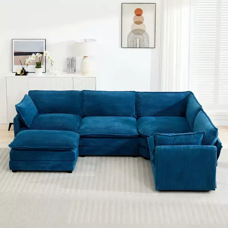 HYLEORY - Canapé d'angle modulaire moderne en velours côtelé de 287 x 201 cm avec pouf et canapé en forme de U à 5 places