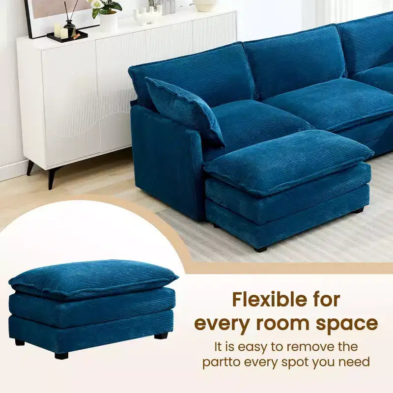 HYLEORY - Canapé d'angle modulaire moderne en velours côtelé de 287 x 201 cm avec pouf et canapé en forme de U à 5 places