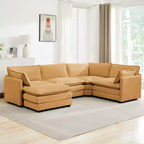 HYLEORY - Canapé d'angle modulaire moderne en velours côtelé de 287 x 201 cm avec pouf et canapé en forme de U à 5 places