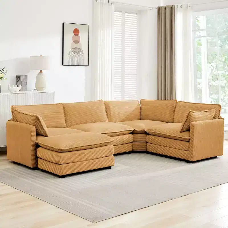 HYLEORY - Canapé d'angle modulaire moderne en velours côtelé de 287 x 201 cm avec pouf et canapé en forme de U à 5 places