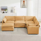 HYLEORY - Canapé d'angle modulaire moderne en velours côtelé de 287 x 201 cm avec pouf et canapé en forme de U à 5 places