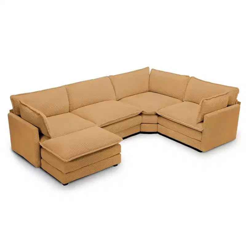 HYLEORY - Canapé d'angle modulaire moderne en velours côtelé de 287 x 201 cm avec pouf et canapé en forme de U à 5 places