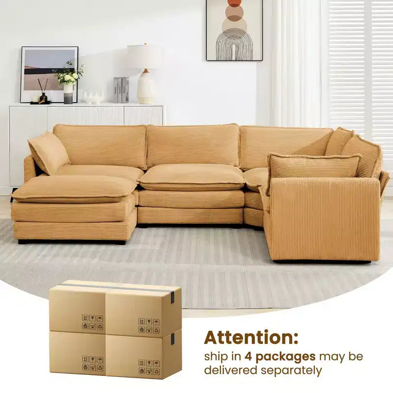 HYLEORY - Canapé d'angle modulaire moderne en velours côtelé de 287 x 201 cm avec pouf et canapé en forme de U à 5 places