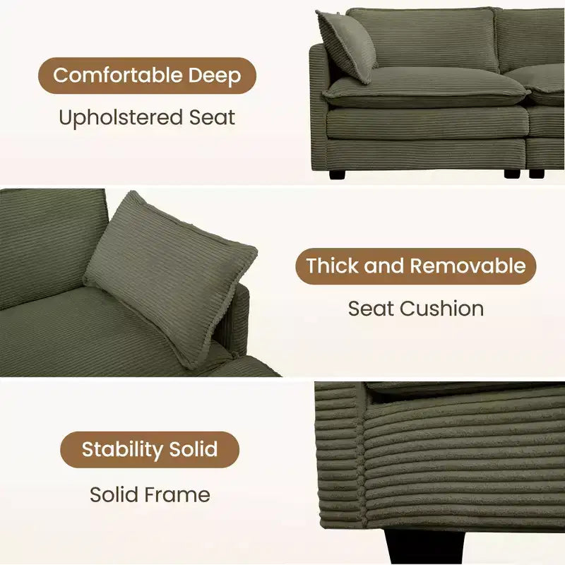 HYLEORY - Canapé d'angle modulaire moderne en velours côtelé de 287 x 201 cm avec pouf et canapé en forme de U à 5 places