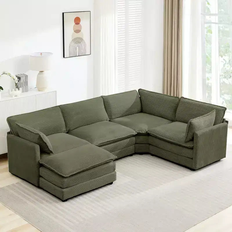 HYLEORY - Canapé d'angle modulaire moderne en velours côtelé de 287 x 201 cm avec pouf et canapé en forme de U à 5 places