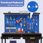 Costway Établi 122 x 61 cm, Table de Travail Robuste avec 3 Panneaux Perforés, Tiroir et Étagères Bleu Marine/Noir
