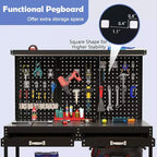 Costway Établi 122 x 61 cm, Table de Travail Robuste avec 3 Panneaux Perforés, Tiroir et Étagères Bleu Marine/Noir