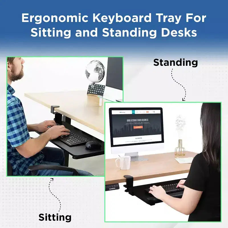 Uncaged Ergonomics KT4 Plateau de clavier ergonomique coulissant sous le bureau, fixation par pince, noir