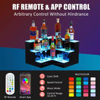 Étagère de présentation pour bouteilles d'alcool, 3 niveaux 20 pouces, en acrylique éclairé avec télécommande et contrôle via application