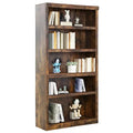 FDW Industrial-Style 5-Tier Bookshelf Wood Bookcases Perfect for Home Office Living Room, Brown