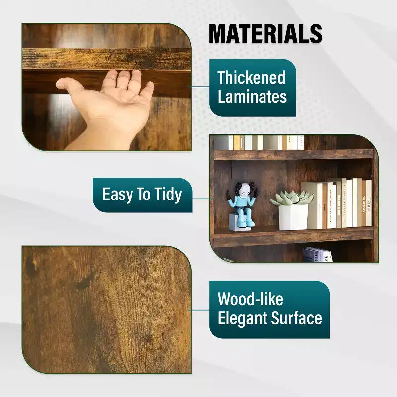 FDW Étagère à Livres Industrielle à 5 Niveaux en Bois, Parfaite pour Bureau à Domicile ou Salon, Marron
