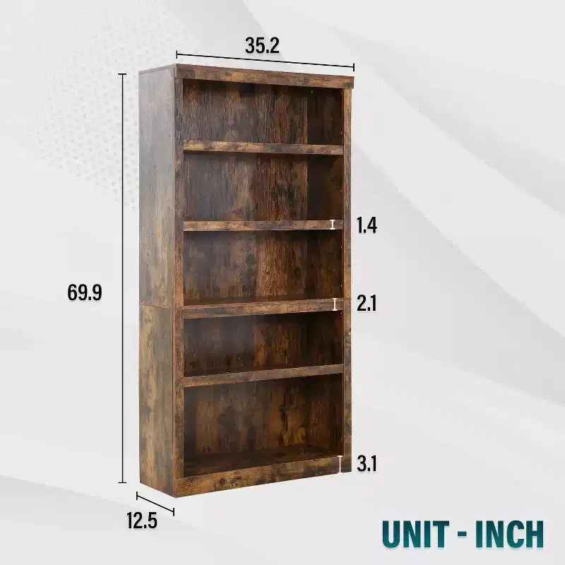 FDW Étagère à Livres Industrielle à 5 Niveaux en Bois, Parfaite pour Bureau à Domicile ou Salon, Marron