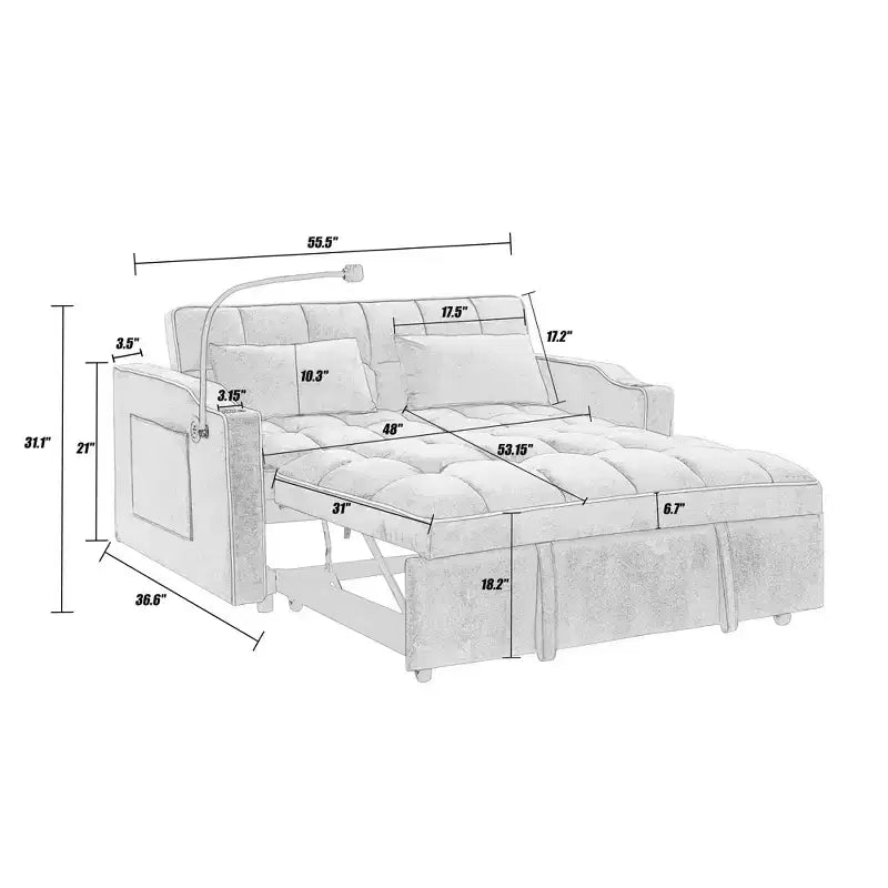 Canapé-lit convertible 55,51'' avec USB, cendrier, support de téléphone - 3 tailles