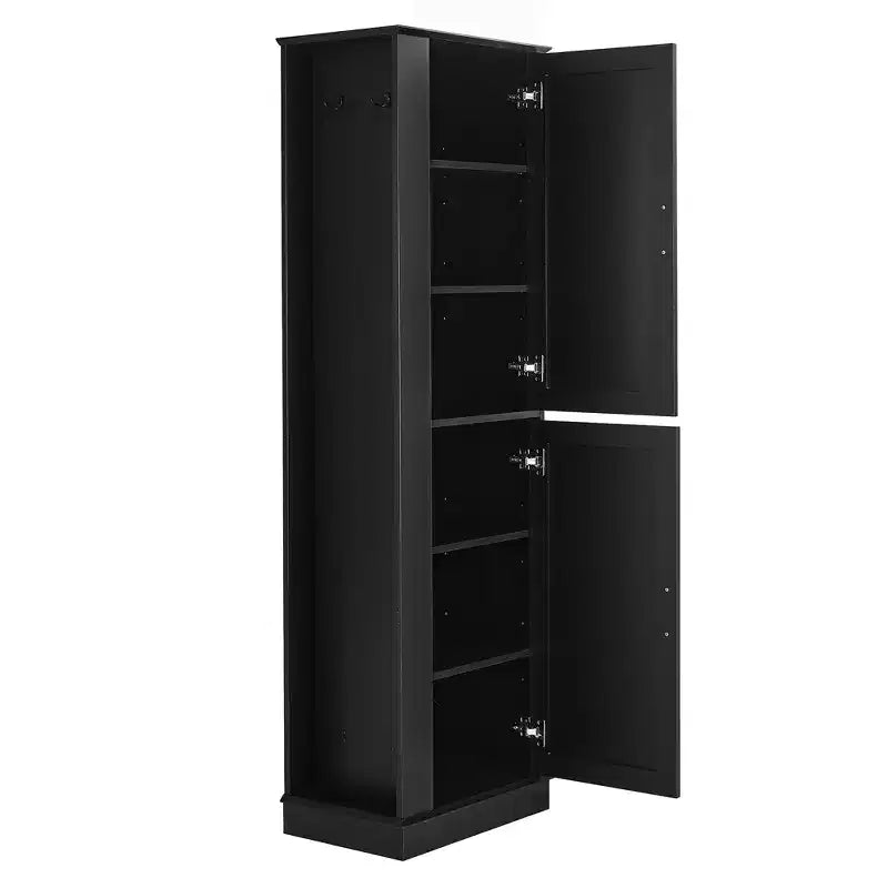 Armoire de Rangement Haute Whisen pour Salle de Bain, Meuble de Rangement sur Pied avec Crochets et Étagères Réglables